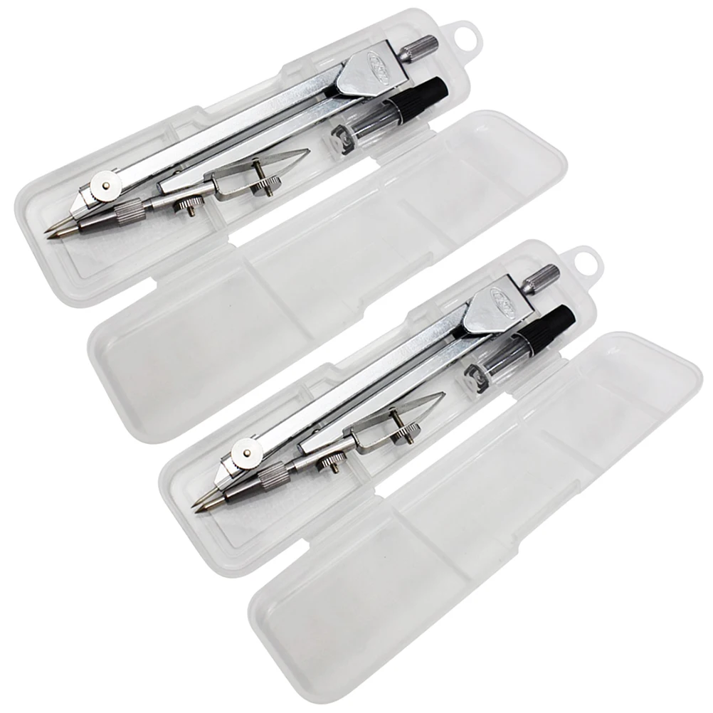 2Pcs Drawing Compasses Metal Plastic Anti Rust School Office Supplies Kids Geometry Math Design Drafting Tools Circle Maker