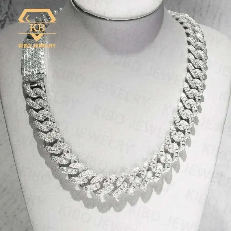 

Hot Selling 12mm 15mm 20mm Moissanite Cuban Link Chain Hip Hop Iced Out 925 Sterling Silver Cuban Link Moissanite Chain For Men