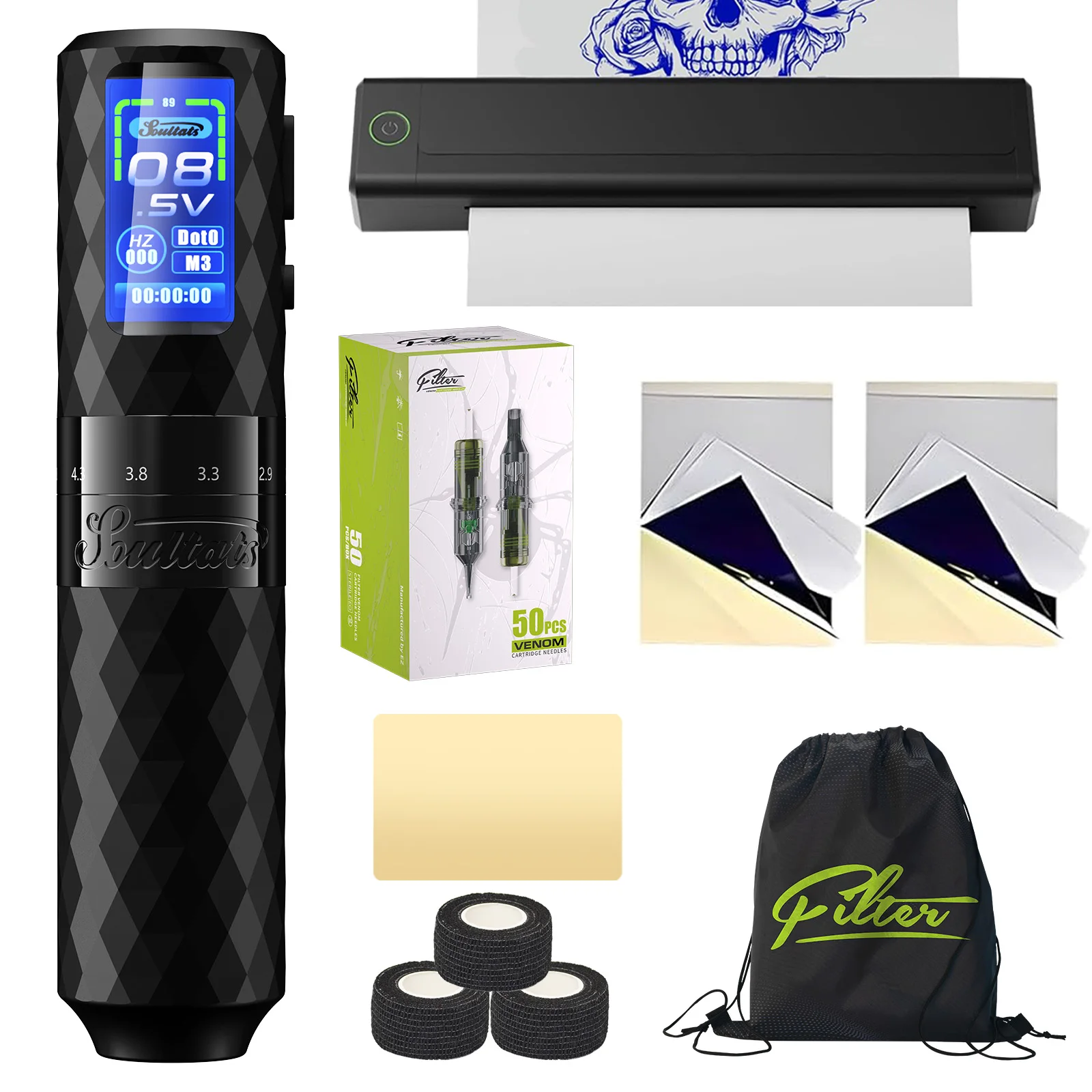 

Полный комплект тату-машины So Ctrl Pro с тату-принтером, 6-тактным тату-машинкой 2,5–4,8 мм, аккумулятором 1600 мАч