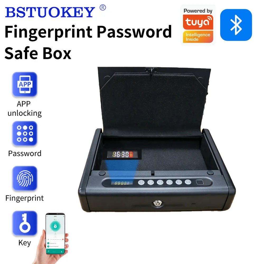Smart Lock Box Battery Powered Version Key SafeLock Box Remote Unlock After Add Gateway Support Tuya App Password/Key/Fingerprin