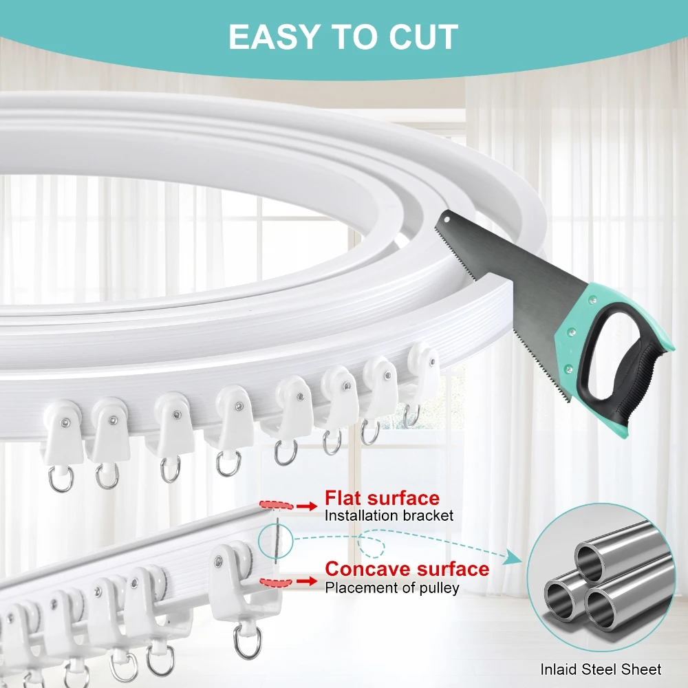 3/5/6m Curtain Track Ceiling & Side Mounted, Bendable & Cutable Curved Curtain Rod Rail for RV Home Shower Hospital Room Divider