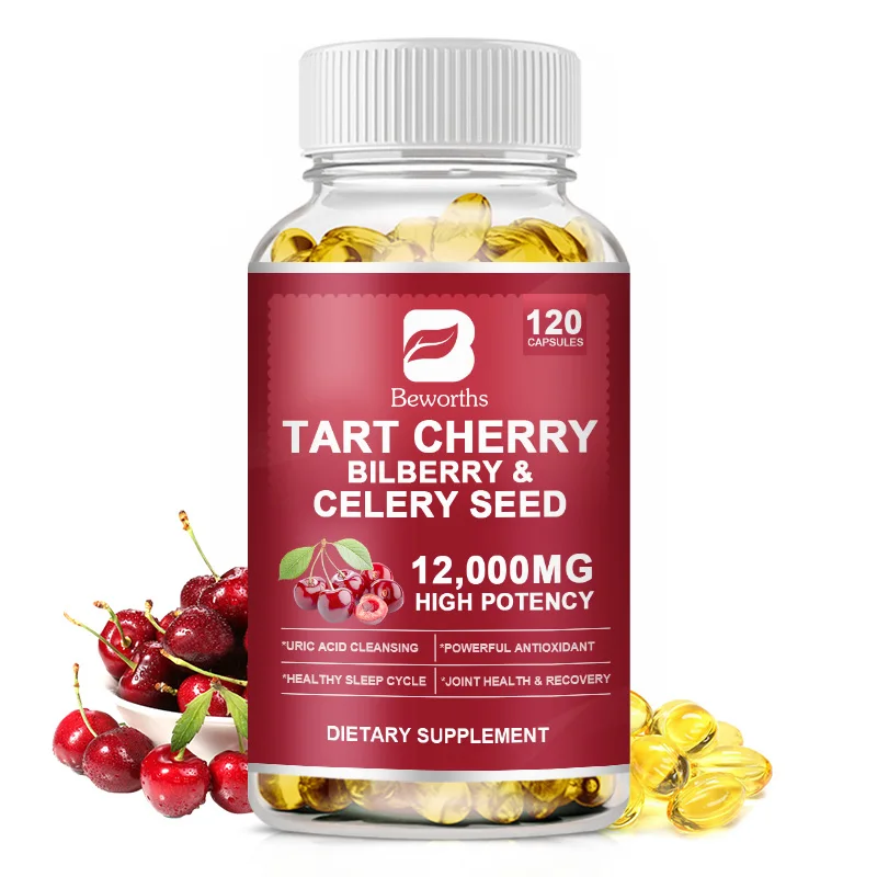 

BEWORTHS Organic Tart Cherry Extract Capsules with Celery Seeds for Joint Health Muscle Recovery Premium Uric Acid Cleanse