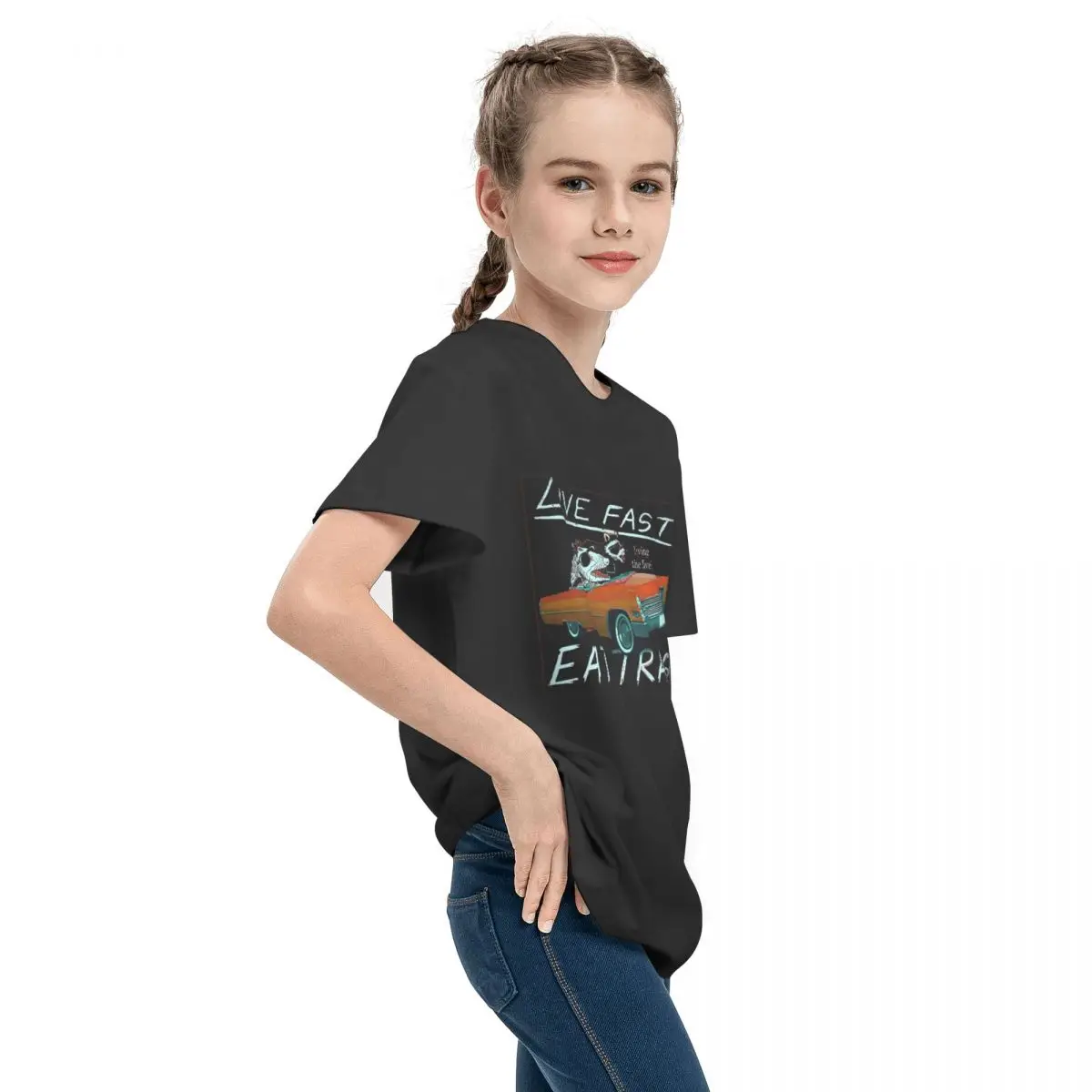 Teenagers Basic Short Sleeve T-Shirt Cute Live Fast Eat Trash Live Fast Eat Tra Round neckHigh grade Tees Funny Adolescents