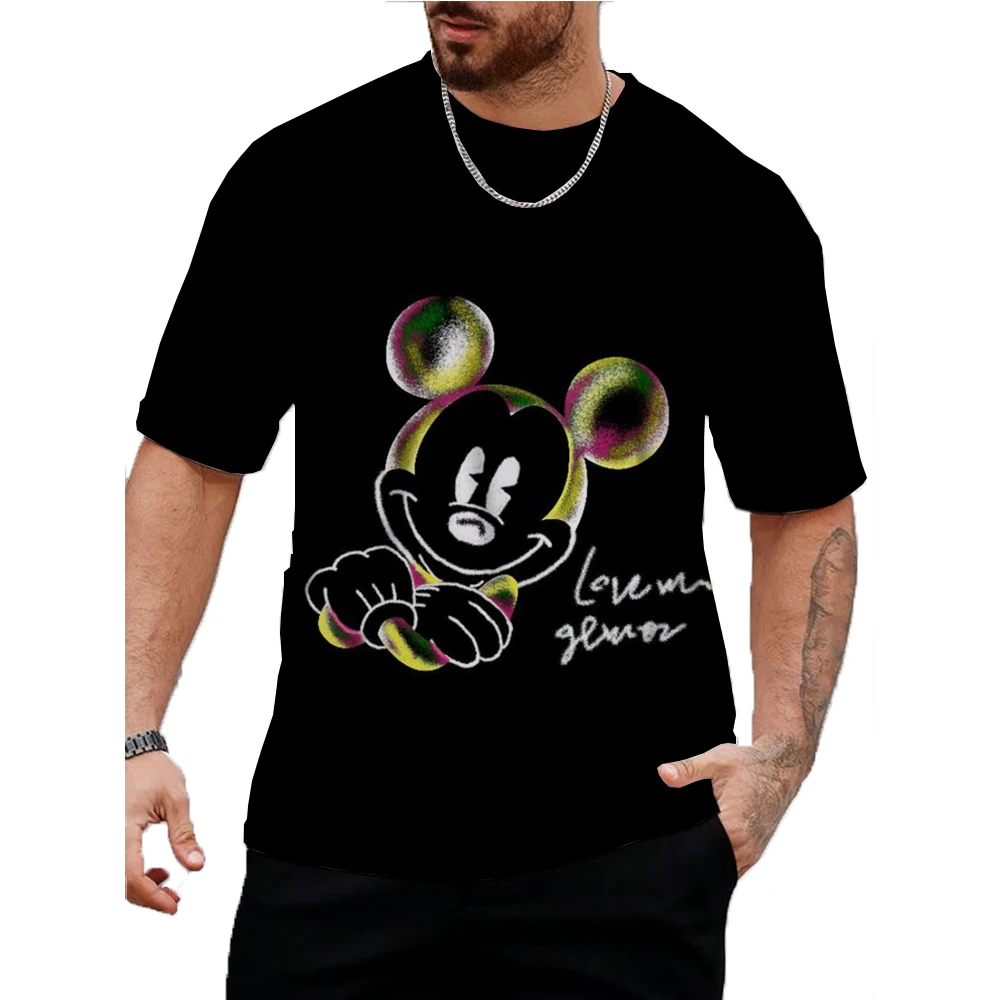 Disney Mickey Mouse Print Men's T-shirts cartoon Casual Summer Short Sleeve Tops Men Cool Loose Clothing Vintage Male Blouse 5XL