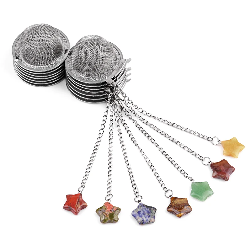 4PCS Natural Crystal Star Shaped Pendant Practical Tea Infuser Mesh Filter with Chain Stainless Steel Tea Strainer Teapot Spice