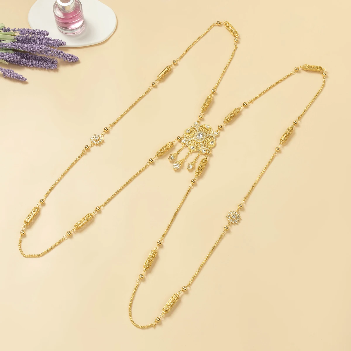 Marokańska Biżuteria Ślubna Łańcuszek na Ramię Damski Pasujący do Abaje i Sukni Wieczorowej Suknia Ślubna Ozdobny Łańcuszek na Klatkę Piersiową