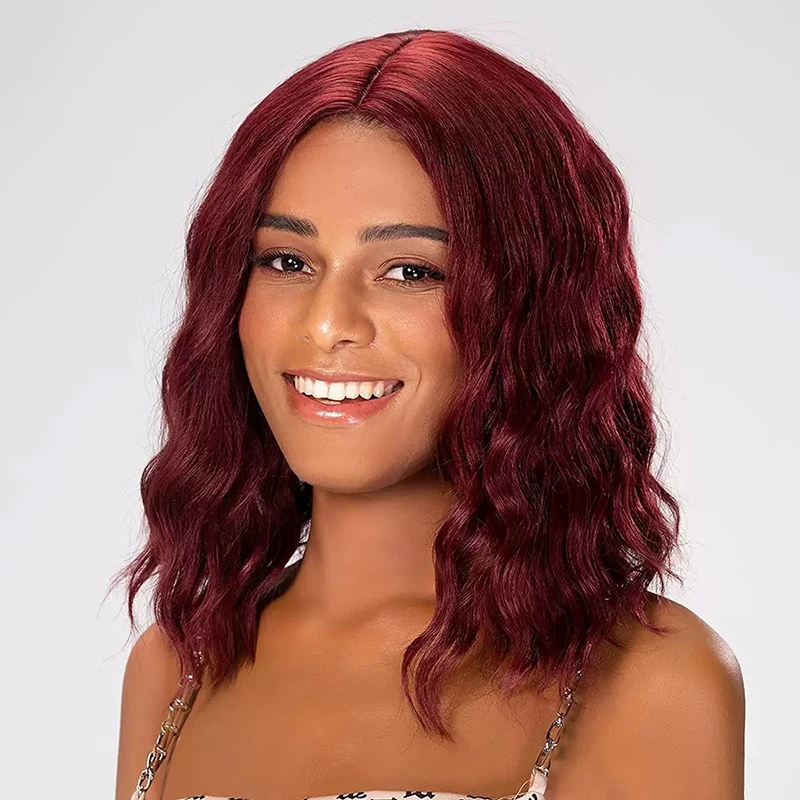 Perruque africaine bouclée rouge vin, séparation centrale, maille de boutons de 20 pouces, Filament de fibres chimiques, usage quotidien, décor de fête de Festival, ensemble de cheveux