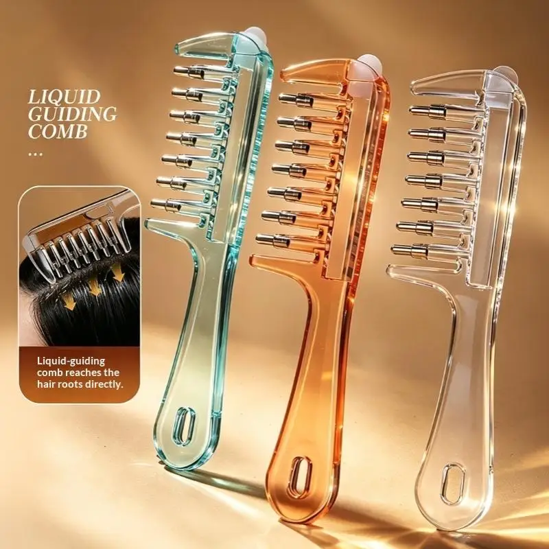 1 Set Wide-tooth Massage Guide Liquid Comb PC Hair Firming Applicator Anti-Static Portable Hairdressing Combs