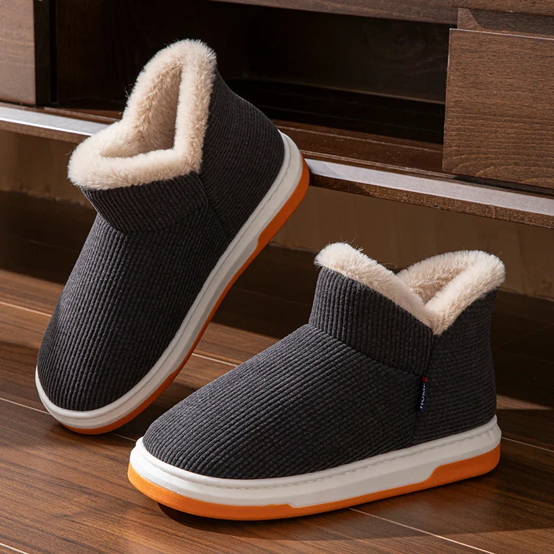 New Cotton Shoes for Men and Women To Wear Outside in Winter, with Heels and Fleece Added for Indoor Warmth and Thick Soles