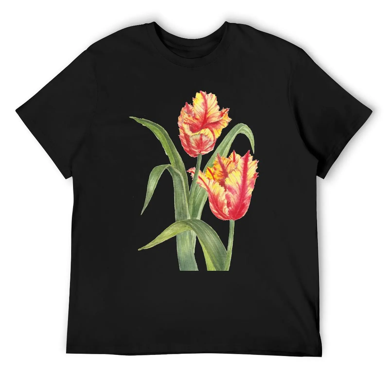 Watercolour Yellow Parrot Tulips Botanical Painting T-Shirt oversized boys animal print men clothes