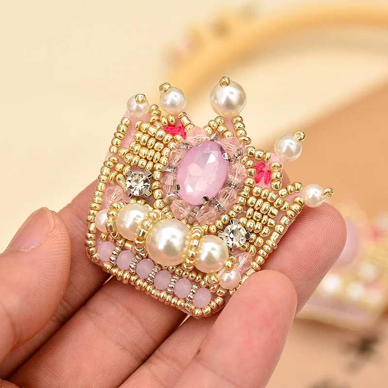 1PCS Handmade bead diy pearl crown cloth stickers clothing bags decorative shoes and hats accessories patches hair accessories h