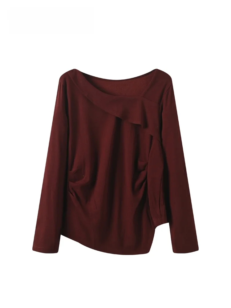 

Casual Sle Long Sve Loose Fit T-irt Women's plus Size Asymmetrical Neline Faionable Spring Apparel for Plump Sister