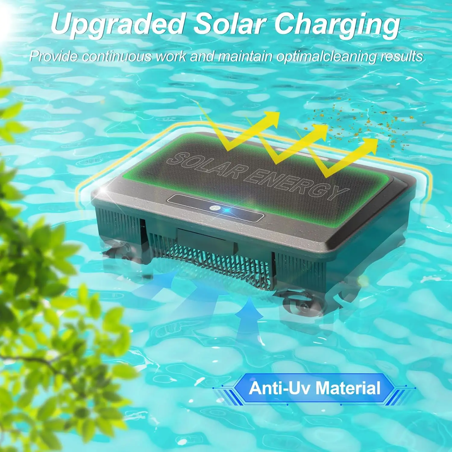 2025 Upgraded Pool Skimmer Robot Solar Powered Robotic Surface Cleaner with Remote Control Dual Charging Options Smart Obstacle