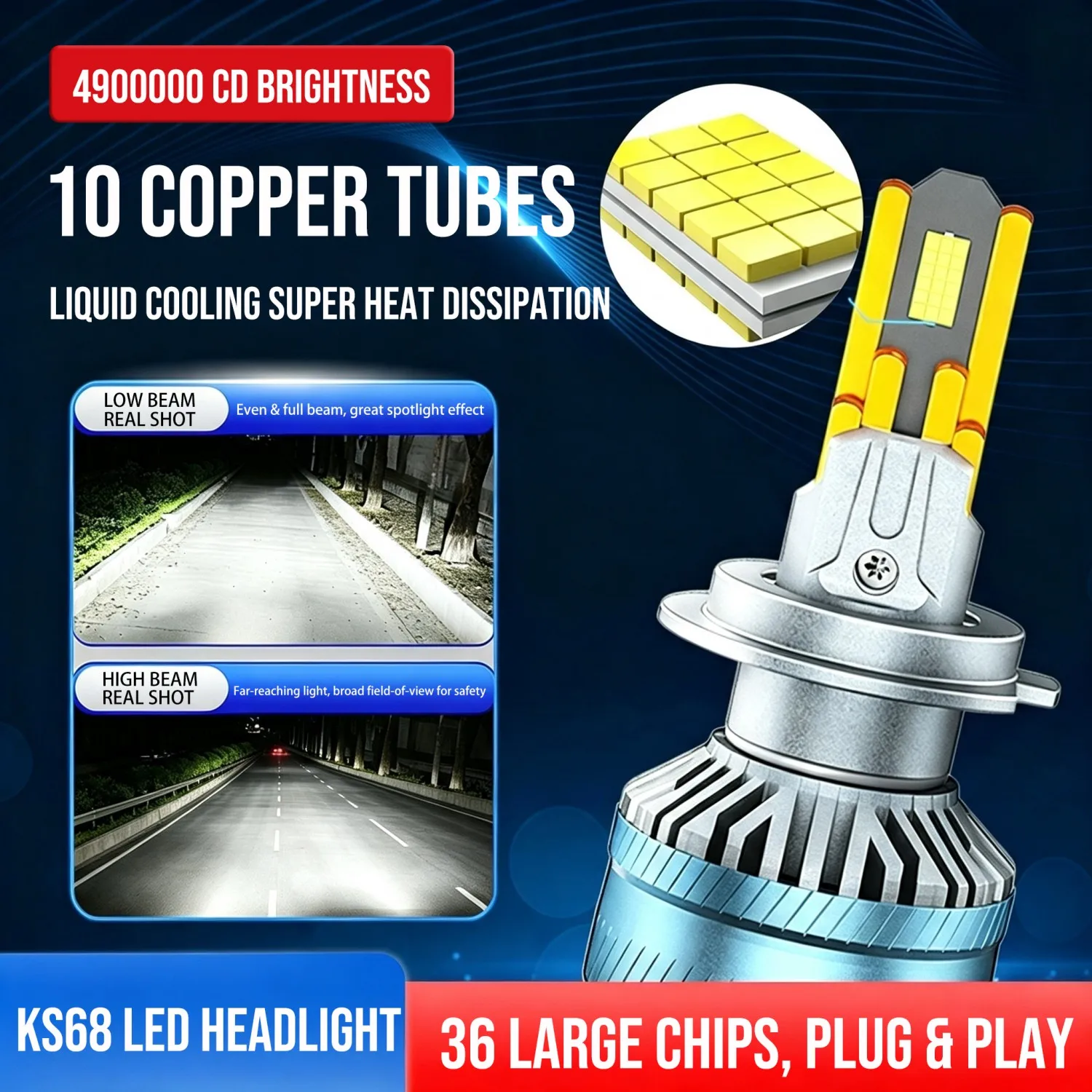 2PCS H11 Car Turbo LED Headlight 180W 12V H1 H4 H7 9005 9006 9012 6000K 10 Copper Tube Car Canbus LED Headlight Bulbs