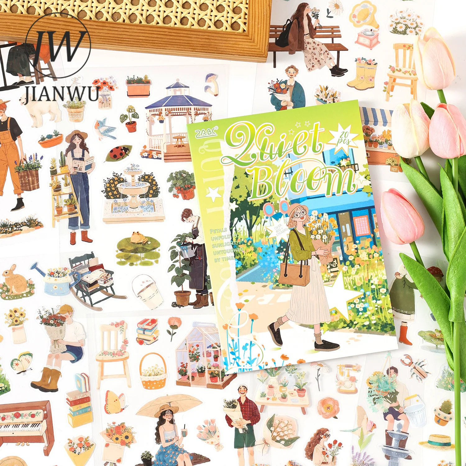 

JIANWUDay and Night Cycle Series Vintage Plant Character Landscape Material Collage PET Sticker Book Creative Journal Stationery