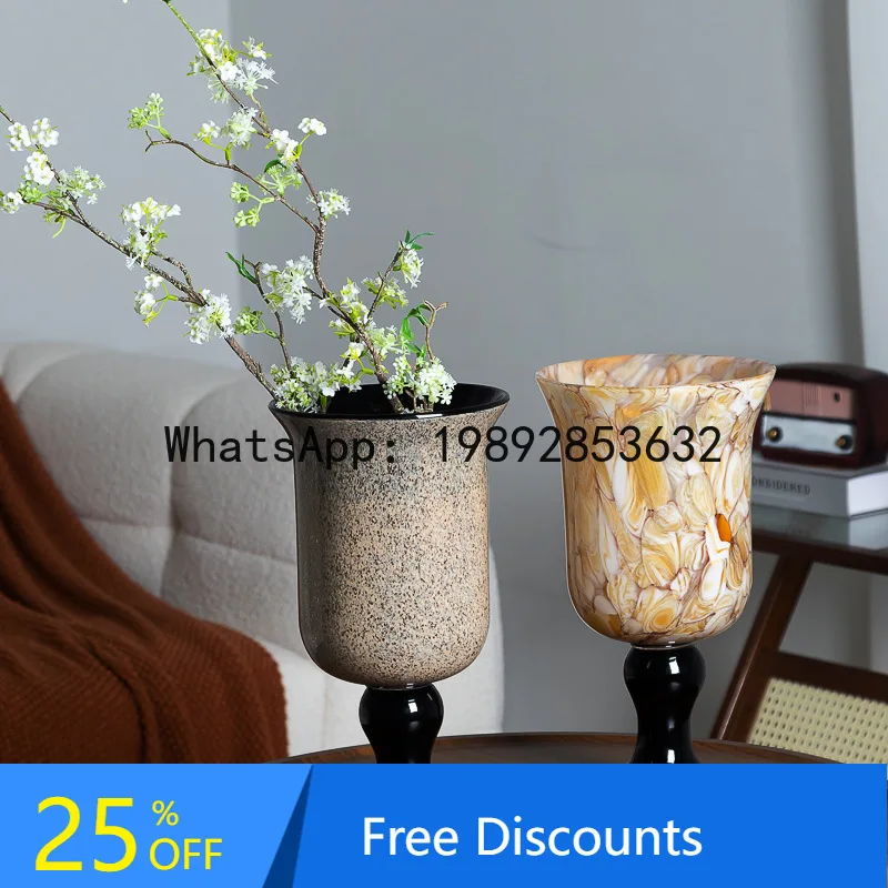 

YFY Modern High-End Art French Retro Texture High-Leg Handmade Vintage Style Lamp Flower Arrangement Vase