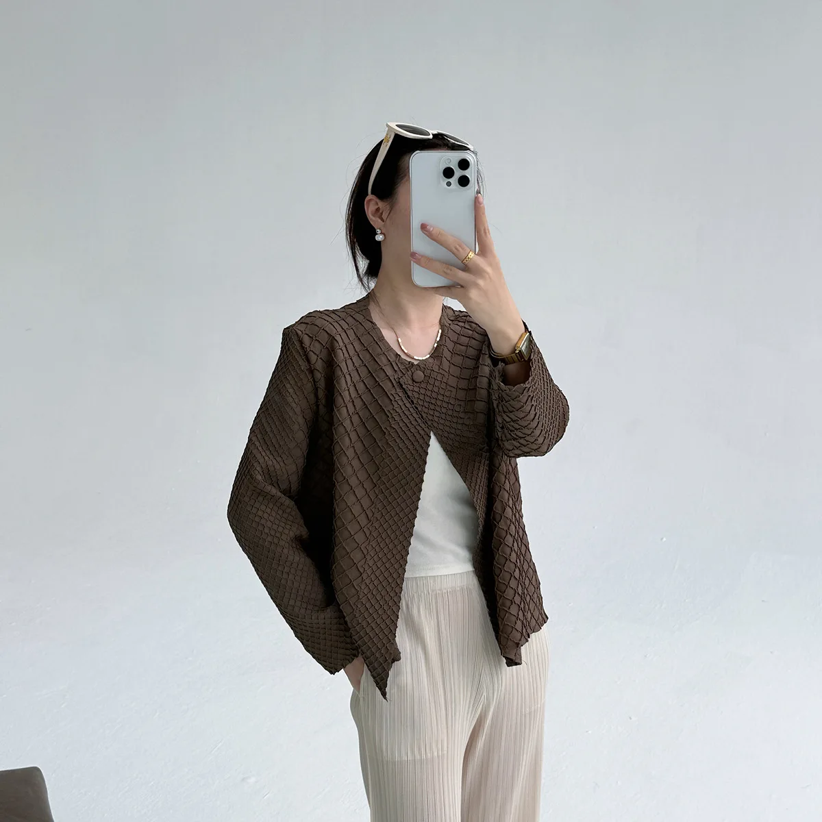 ミヤケ フォールド 新スタイル 秋冬 2025 ダイヤモンドグリッド フォールド 刺繍入り おしゃれ ゆったり ジャケット レディース アウター カーディガン トップス