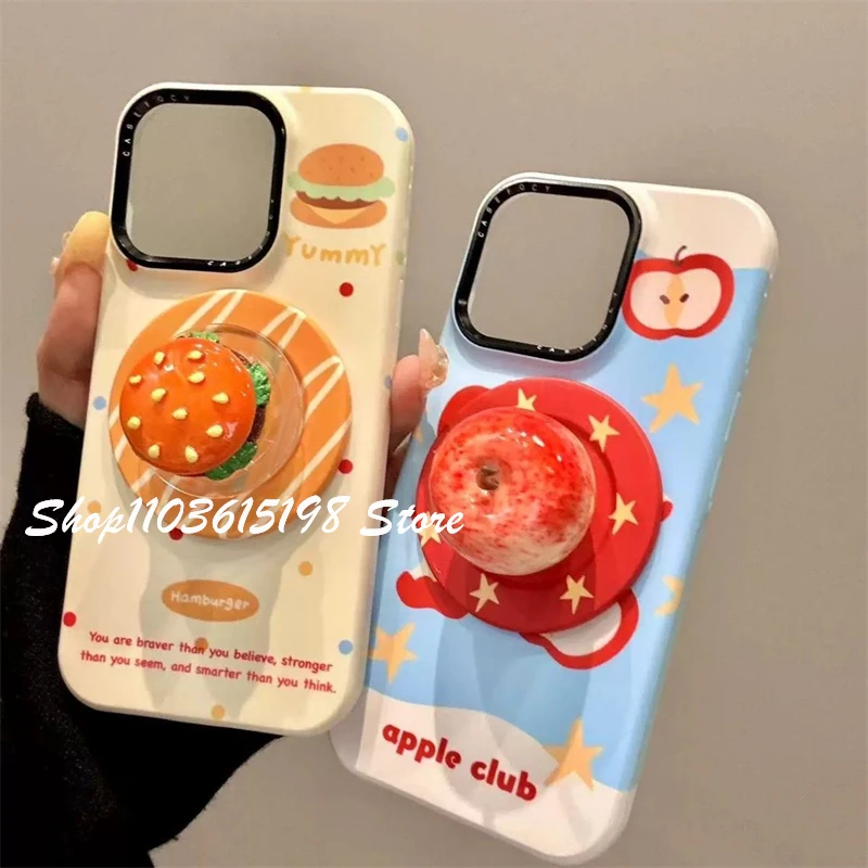 

Korean Cute Apple Hamburger Magnetic Holder Phone Griptok Grip Tok Phone Stand Support For iPhone Magsafe Accessories Smart Tok