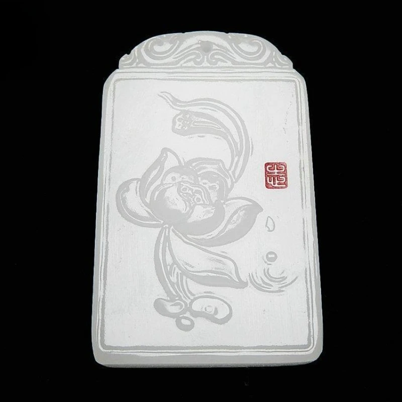 

New Natural White Jade Lotus Brand Pendant, Fashionable Versatile Ethnic Style Necklace