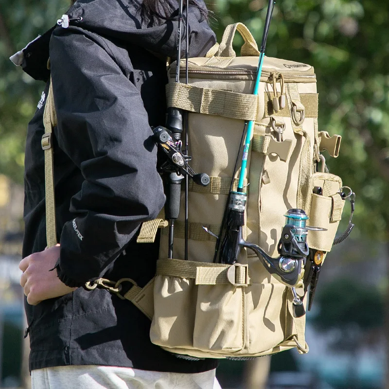 

Fishing Backpack Waterproof Fishing Tackle Storage Bag with Rod Holder Multipurpose Fishing Tackle Bag Oxford Cloth Outdoor