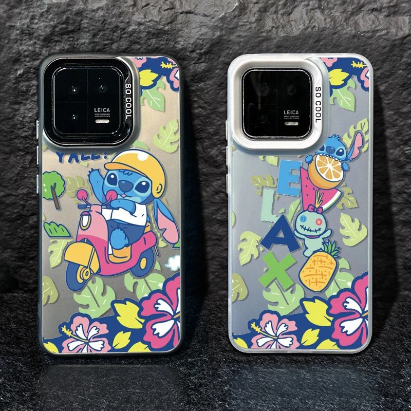 Disney Cartoon Cute Stitch Colored Silver Phone Case For Xiaomi 13T 12T 11 Lite Poco X5 X3 F4 M3 M2 C51 Redmi Note 12 11 Pro 5G