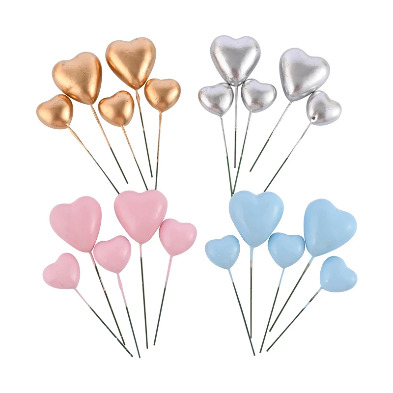 20Pcs Cake Topper Heart Set 2cm-4cm Spheres Christmas Ball Birthday Cake Decoration Party Cupcake Flag Wedding Gold Silver Balls