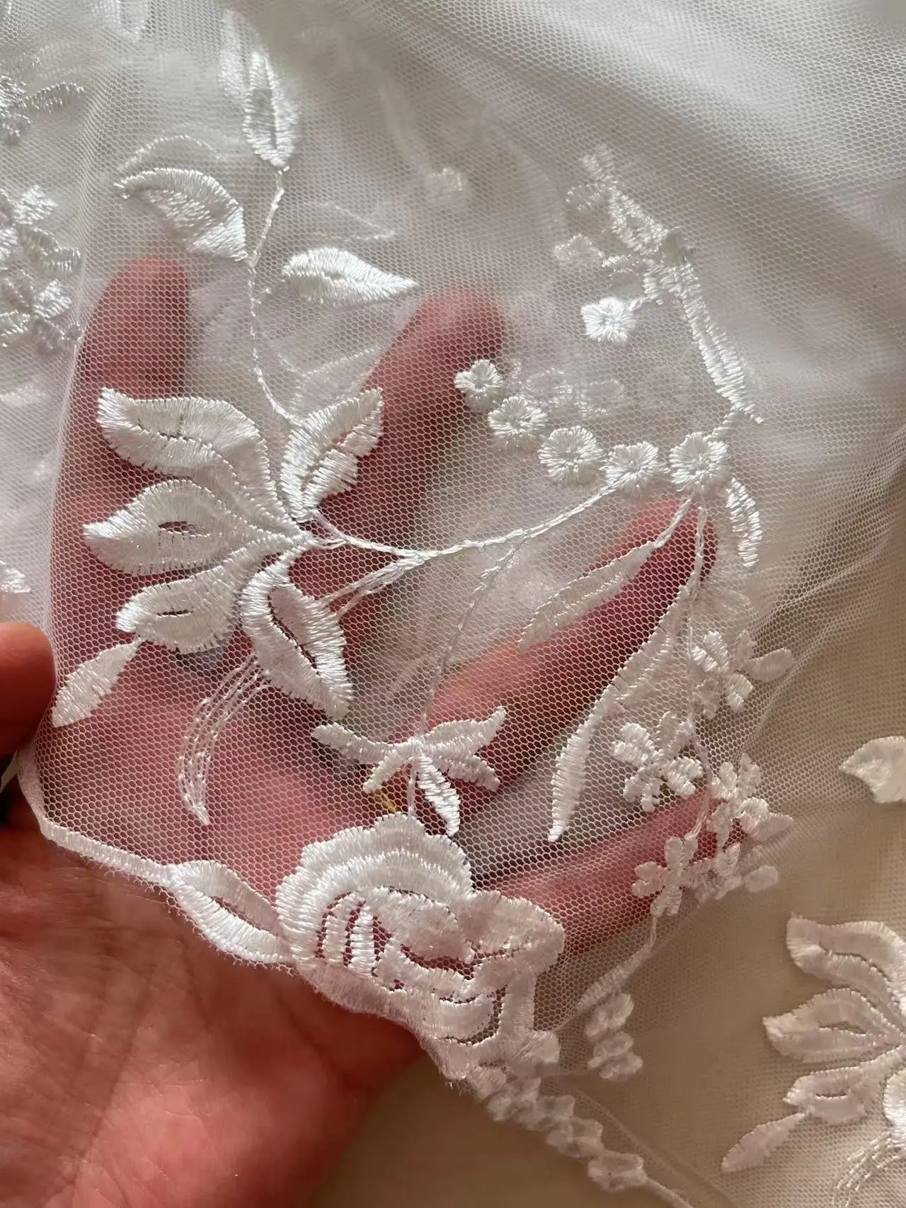 20Yards White  Embroidered Mesh Lace Trim DIY Lingerie Sewing Accessories Floral Two Sides Embroidered Net Lace for Dress