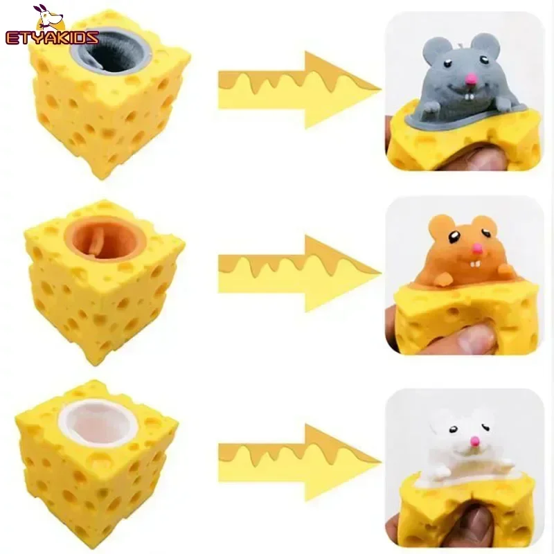 Kawaii Decompression Mouse Cup Pinchers Stress-relieving Pet Cheese Mouse Pinch Fun Stress Ball Vent Squirrel Cup Prank Toy