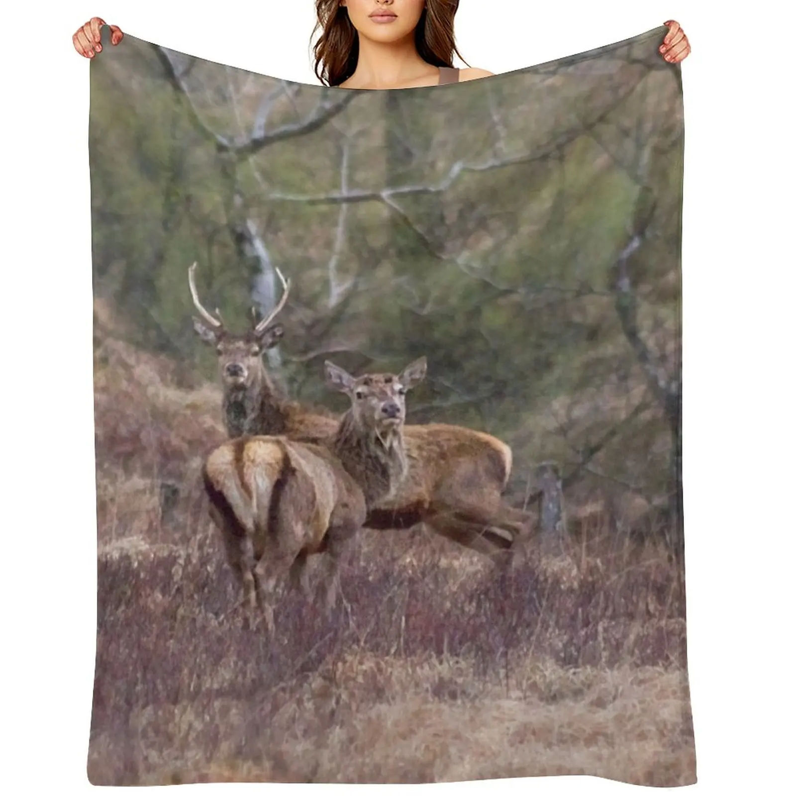 

stags in the Scottish Highlands Throw Blanket Single Bed Fashionable Luxury Designer Polar Blankets