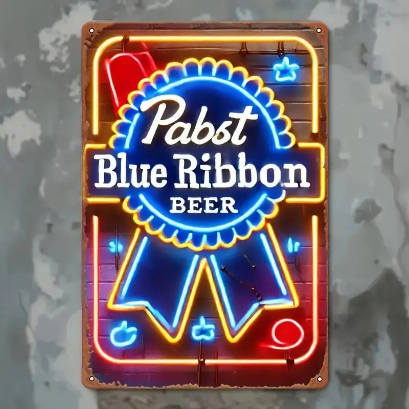 Vintage Beer Neon Sign -  Retro Metal Wall Decor with Soft Glow, Classic Bar Style for Man Cave, Garage, or Tavern, Durable Tin