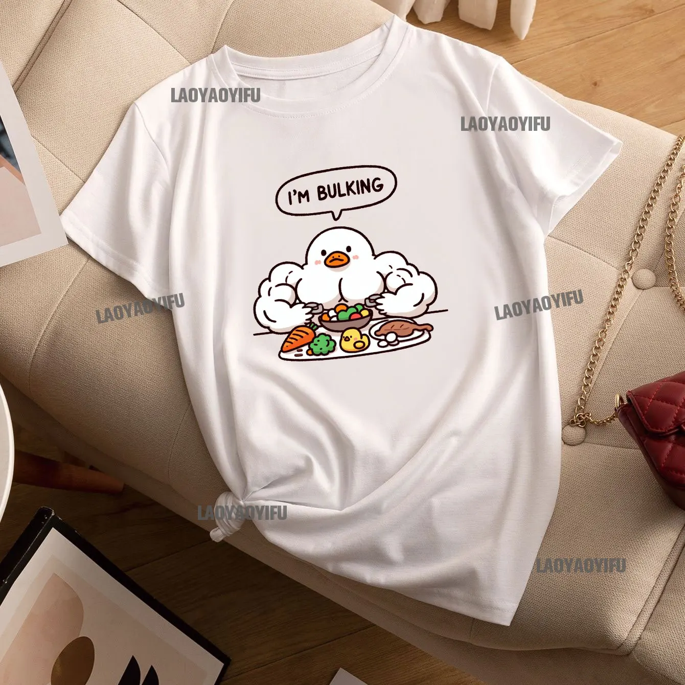 Funny I'm Bulking A Duck Full of Muscle Graphic T Shirts Summer Fashion Woman Man Cotton Cartoon Tee Shirt Outdoors Casual Tops