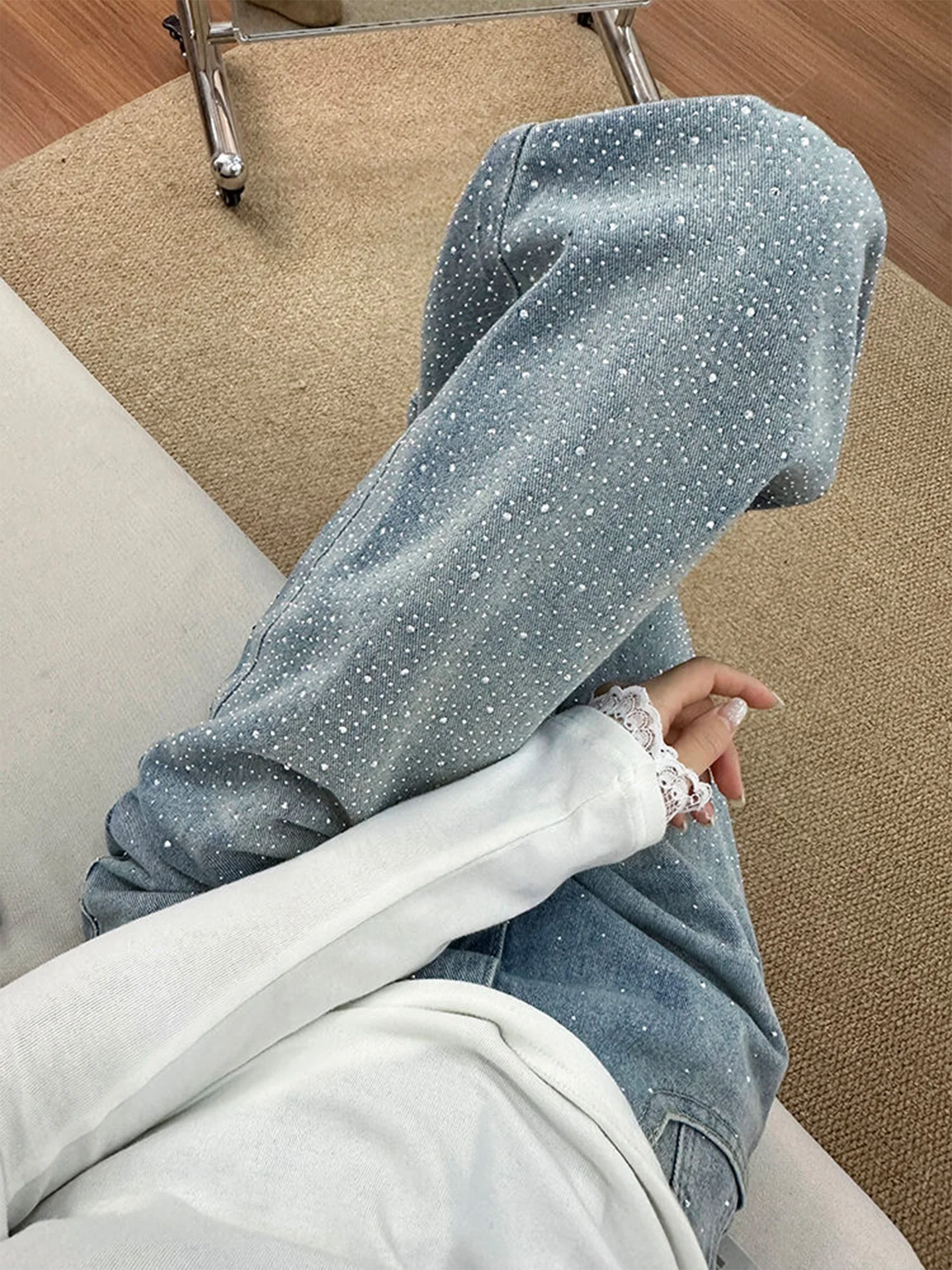 

Retro High Waist Wide Leg American Style Jeans Women's Straight Cut Washed Denim Spring Summer New Arrival Durable Casual
