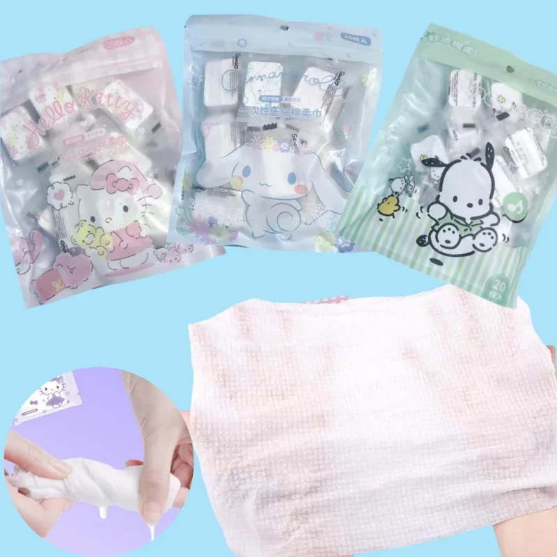 

20pcs Compressed Towel Disposable Thickened Travel Essential Cleansing HelloKittys Towel Portable Absorbent Cotton Face Towel