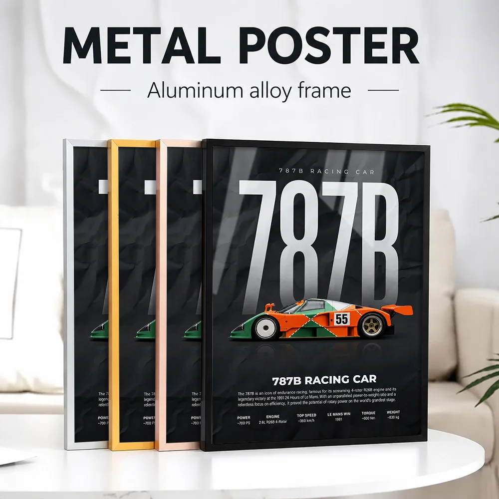 Sleek Side Japan 787B Racing Car Metal Poster With Aluminum Alloy Frame Customized Photo Bold Speed Style Wall Art For Garage