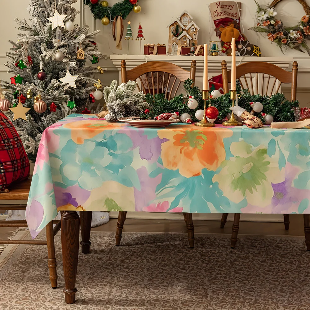 Light Blue Daisy Floral Table Cloth Waterproof Tablecloth Spill Proof Table Cloth, Wipe Clean Table Cloth for Dining Camping
