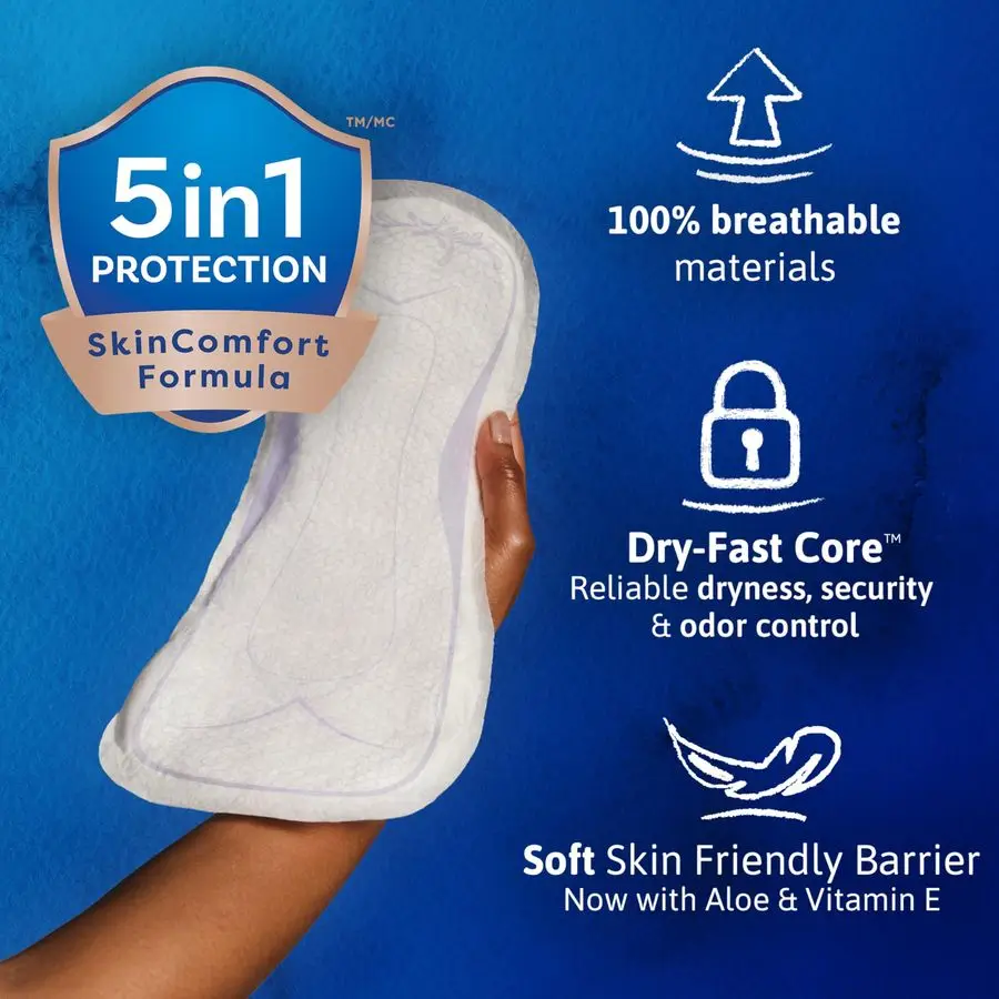 Sensitive Care Incontinence Pads, Bladder Control, Postpartum for Women, Overnight Absorbency, Extra Coverage, 135 Count