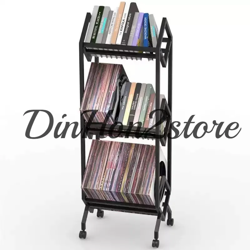 Magazine and newspaper racks, wrought iron record storage racks, multi-layer storage CD vinyl record racks, movable bookshelves