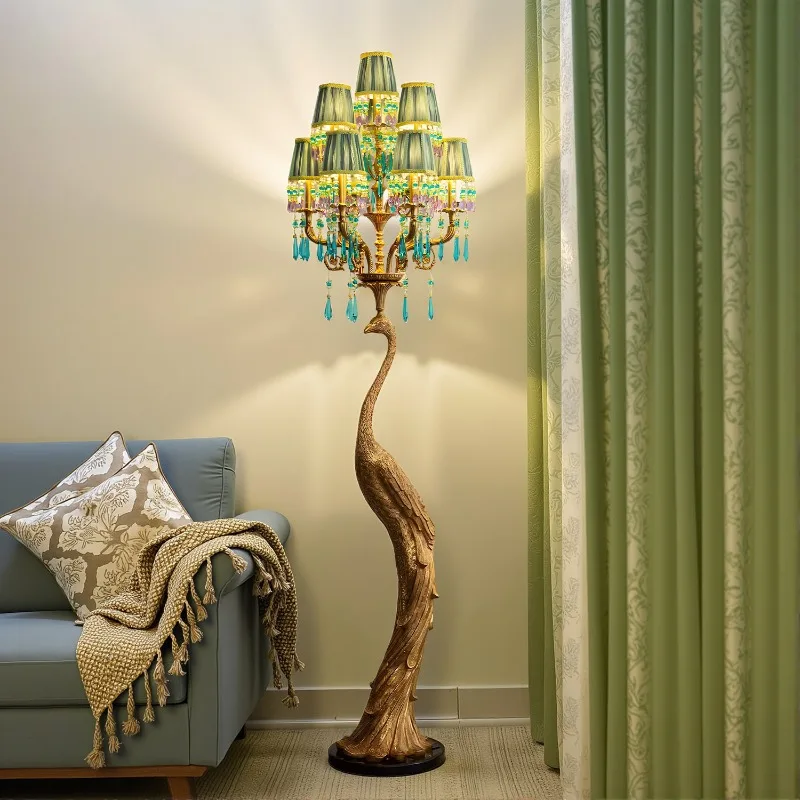 

TD58 European all-copper, art peacock floor lamp, crystal lamp atmosphere, engraved heavy industry ornament