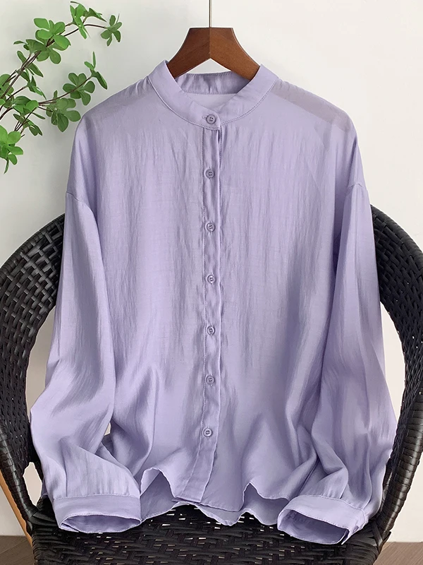 

Повседневный модный большой размер, фиолетовый irt Ele, высокое качество, свободный крой, длинный воротник-стойка, женская застежка на одной пуговице...