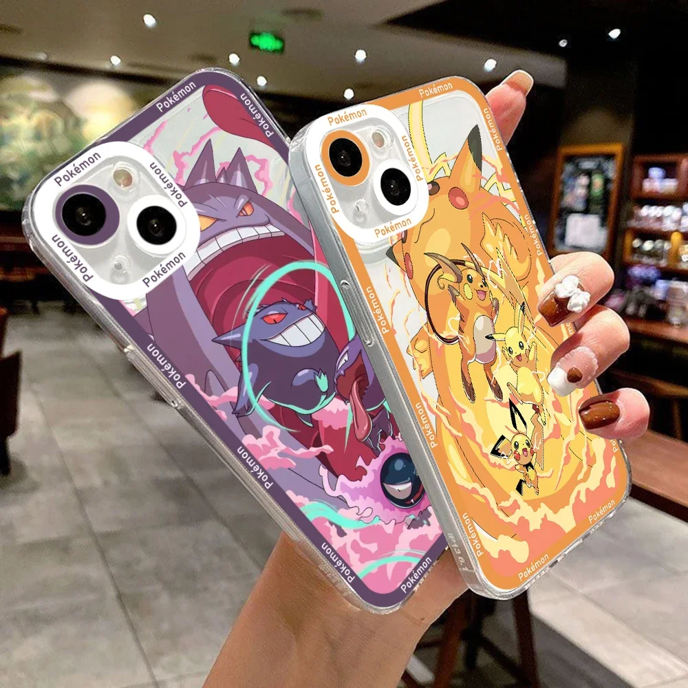 Cartoon Pokémons Pikachu Gengar Eevee Phone Case For iPhone 15 14 13 12 Mini 11 Pro Max X XR XS Soft Silicone Transparent Cover