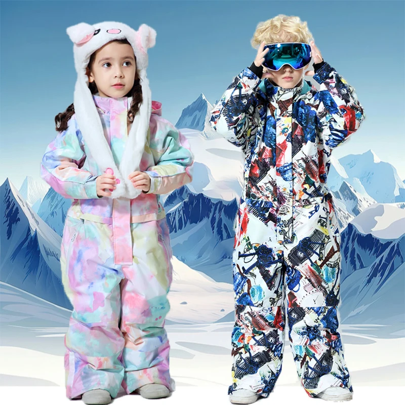 

Skiing Suits 2025 New One Piece Ski Suit Waterproof Children Jumpsuit Snowmobile Winter Warm Snowsuit Insulated Kid Ski Clothing