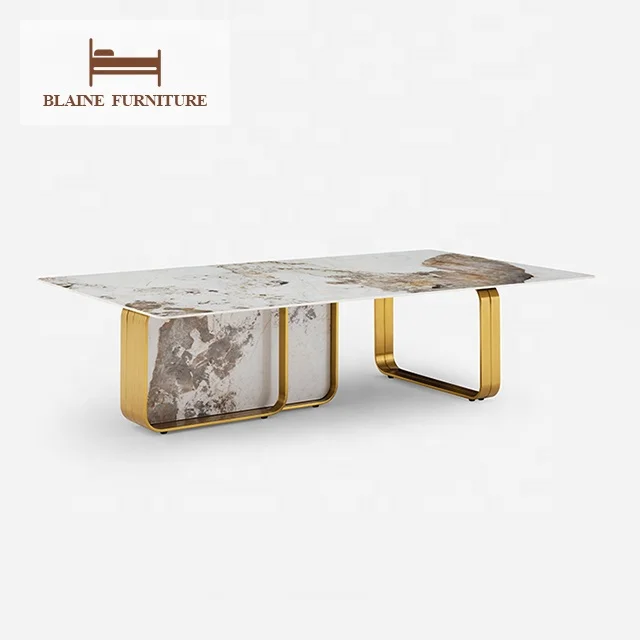 Luxury Coffee Table Sets Living Room Stainless Steel Furniture Porcelain Tile Coffee Side Tea Table