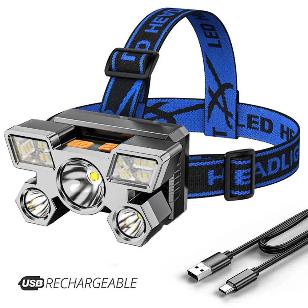 

5led Headlamp Outdoor Portable Powerful Usb Rechargeable Fishing Light Head Mounted Front Flashlights Drop shipping