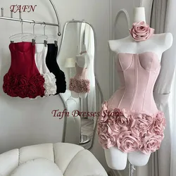 Tafn sexy sem alças vestido de baile flores artesanais a linha acima do joelho mini vestidos de festa lindos vestidos de baile personalizados