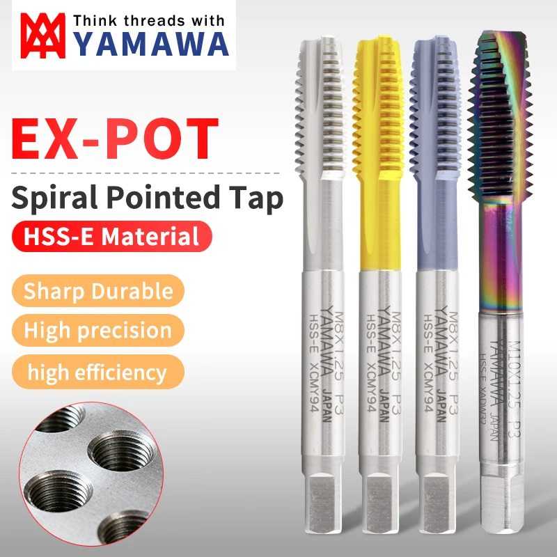 YAMAWA HSS-E Spiral Pointed Tap For Aluminum/Steel/Stainless Steel Machine Thread Taps For Through Hole Tapping M1-M5.5