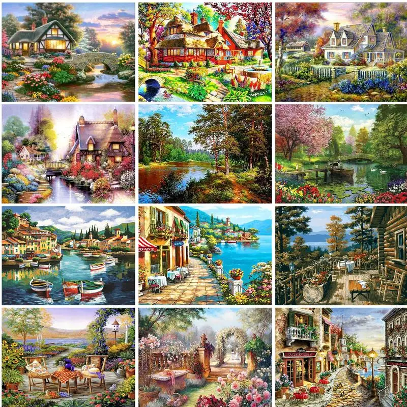 GATYZTORY Diamond Embroidery House Landscape Pictures Of Rhinestones 5D DIY Diamond Painting Full Square Diamond Mosaic Sale