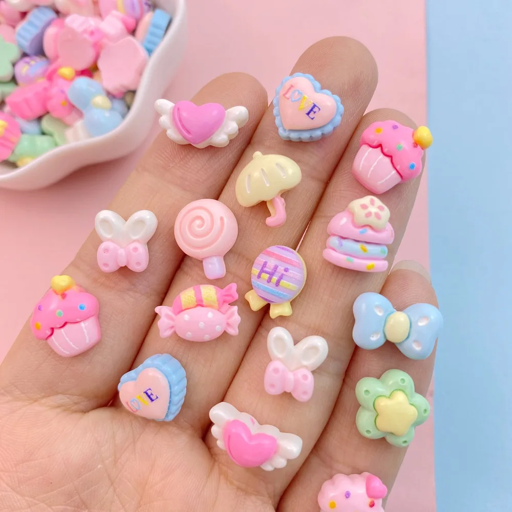 30Pcs New Cute Resin Mini Candy Lollipop Umbrella Bow Series Flat Back Manicure Parts Embellishments For Hair Bows Accessories