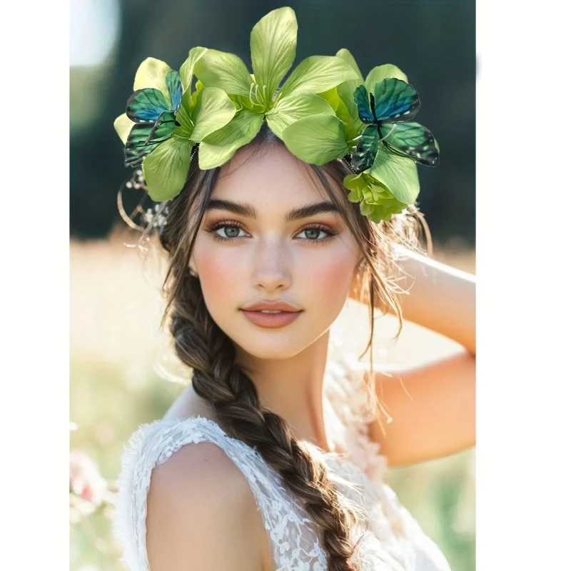 

New Style Artificial Lily Butterfly Flower Headband, Synthetic Hair Accessory for Holiday, Beach, Vacation, and Party Outfits