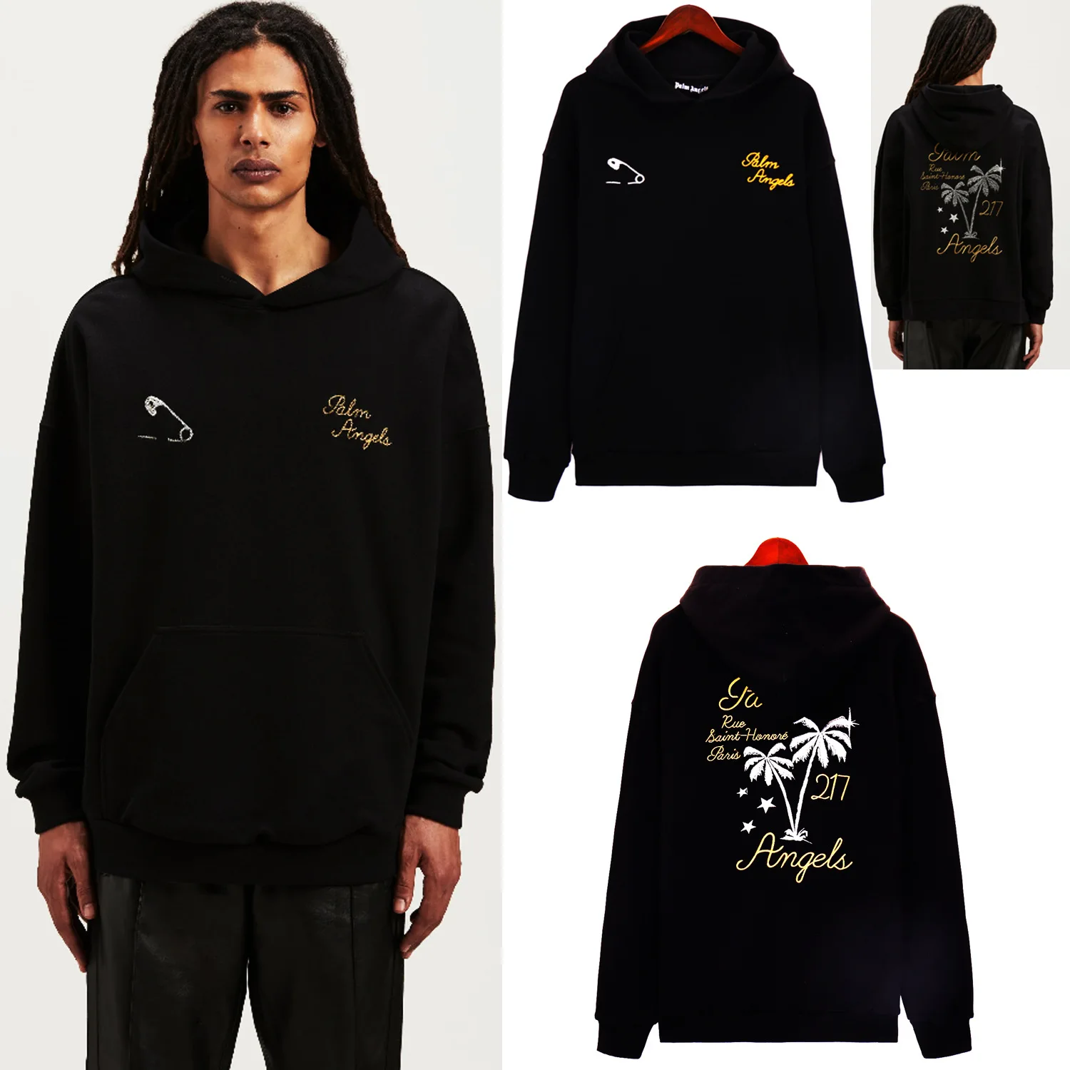 Trendy brand palm angels high quality embroidered pullover hooded sweater hoodie men's loose palm