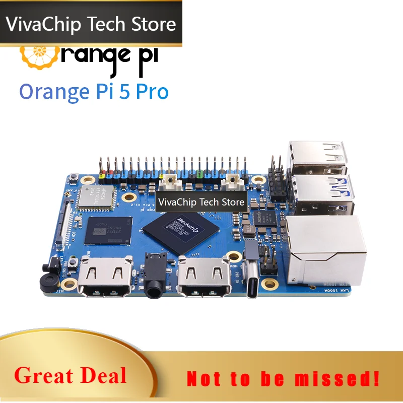 VivaCTOrange Pi 5 Pro 16GB+256GB EMMC Module+5V5A Type-C Power Supply, DDR5 Rockchip RK3588S Gigabit Ethernet WiFi+BT BLE Mini P